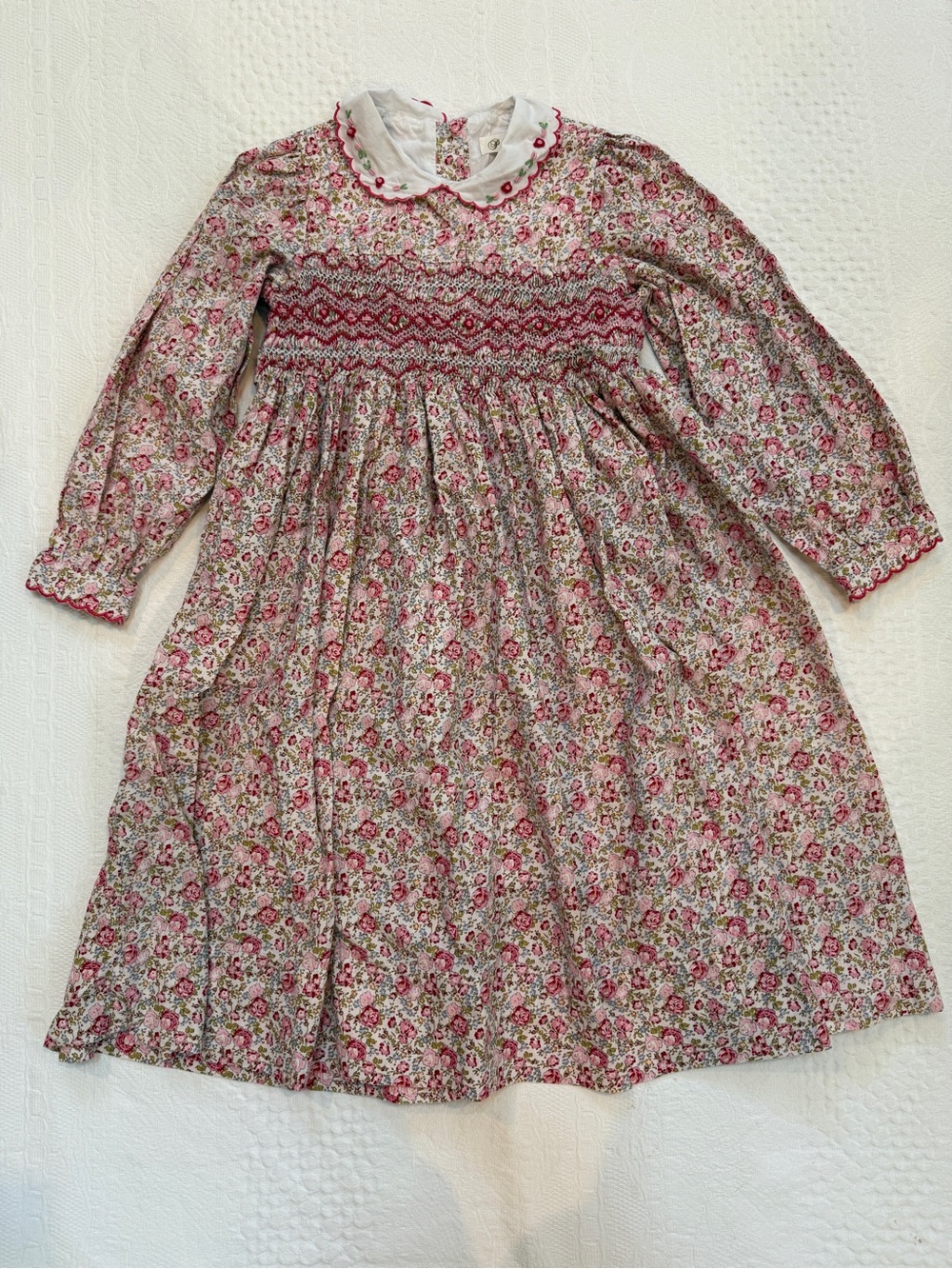 Pettigirl Smocked Dress Floral Long Sleeve Embroidered Collar Girls Size 8